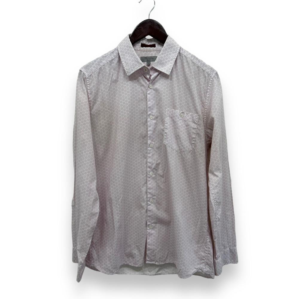 Ted Baker Pink Print Mens Dress Shirt Size 3 (Medium)